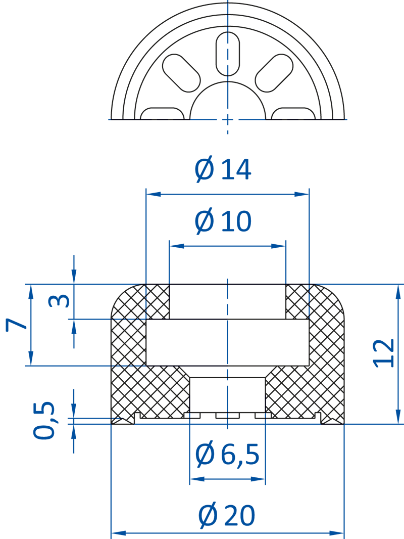 Размеры плоской вакуумной присоски FIPA  серии SFK-K 102.020.458
